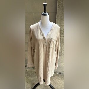 Beige Waffle Knit Long Sleeve Pajama Shirt Size XL